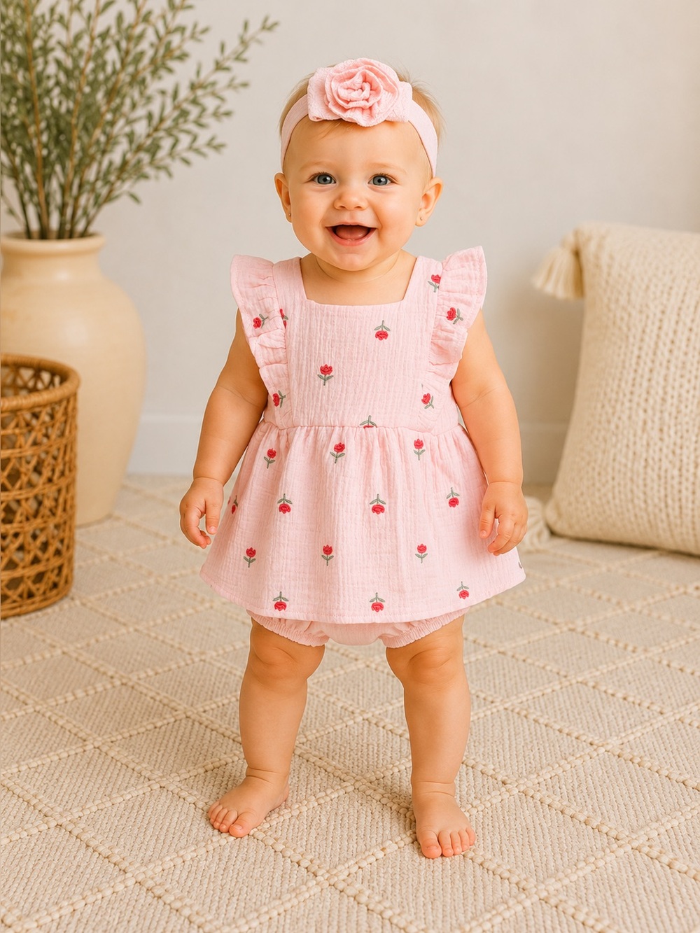 Nicole Miller Baby Girl Pink Floral 3-Piece Outfit Set | NWT Size 6-9M